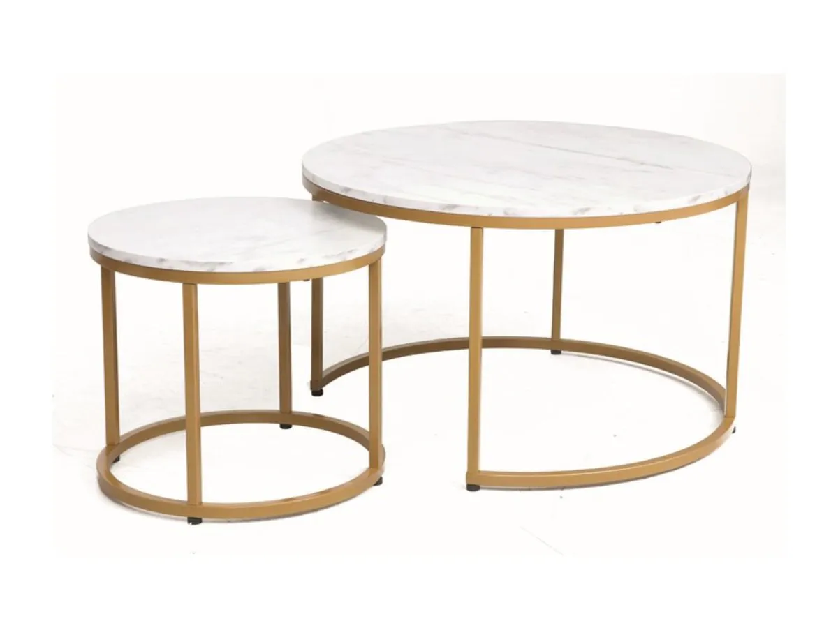 Coffee table DION white marble effect/gold (set)