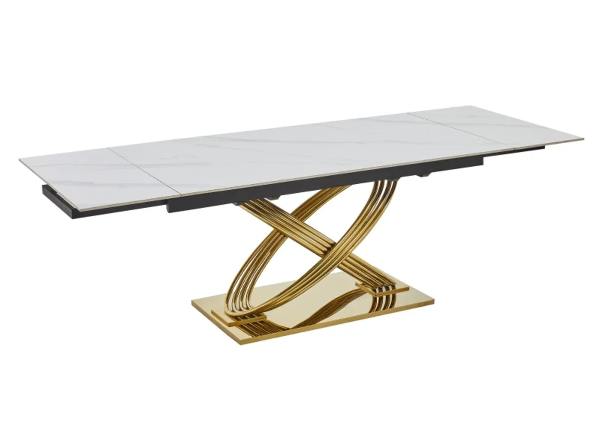 Table HERMES II 160(240)*90 white ef. marble/gold