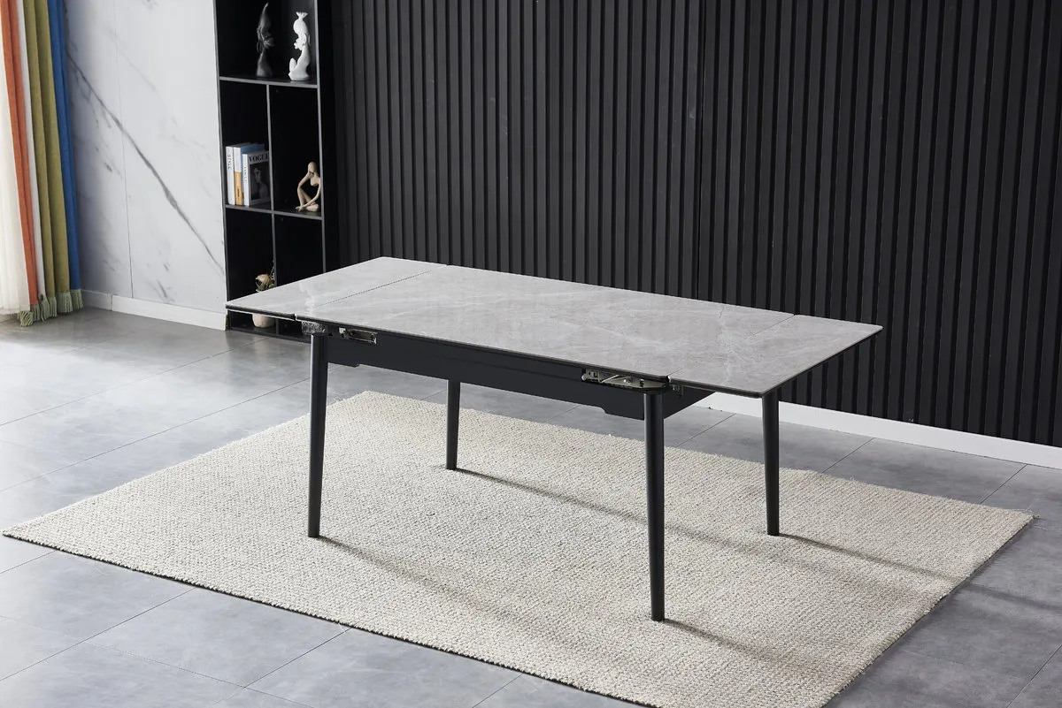 Table BONN II CERAMIC 140(200)*90 gray gloss/black frame