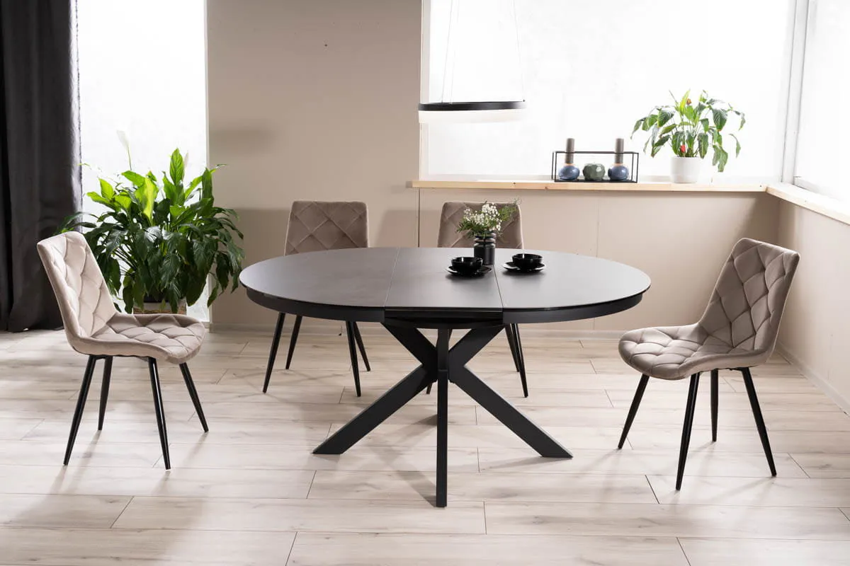 Table PORTO CERAMIC 120(160)*120 tem.gray marble effect/black mat