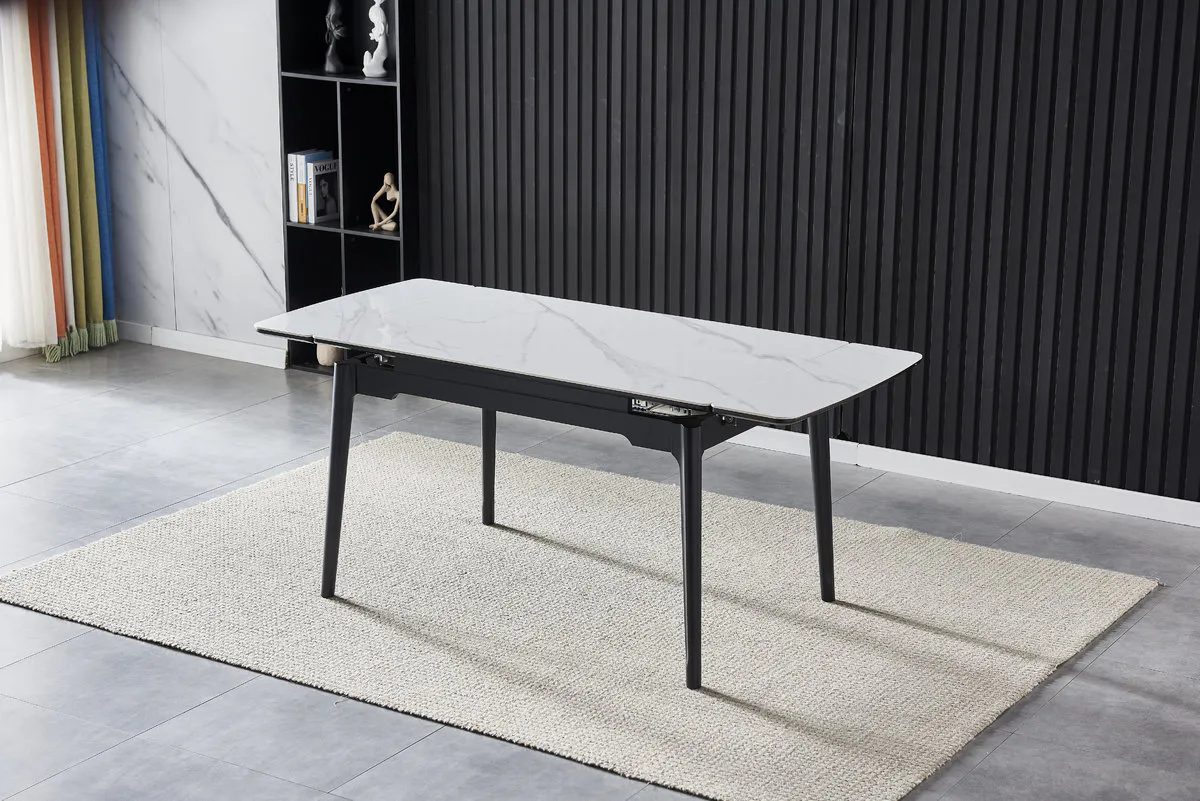 Table BONN CERAMIC 130(180)*80 white gloss/black frame