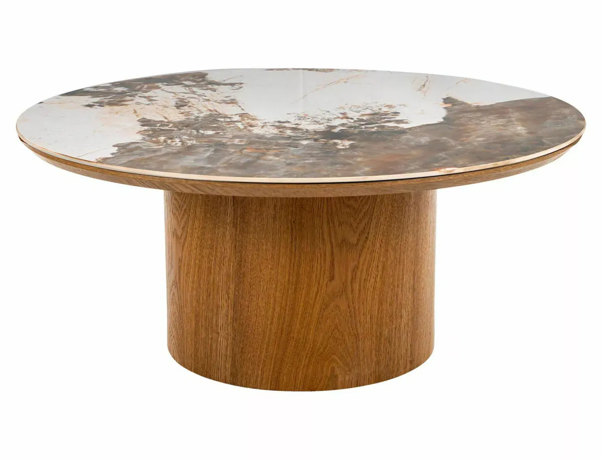 Coffee table RONDO white PANDORO/oak d.80*35