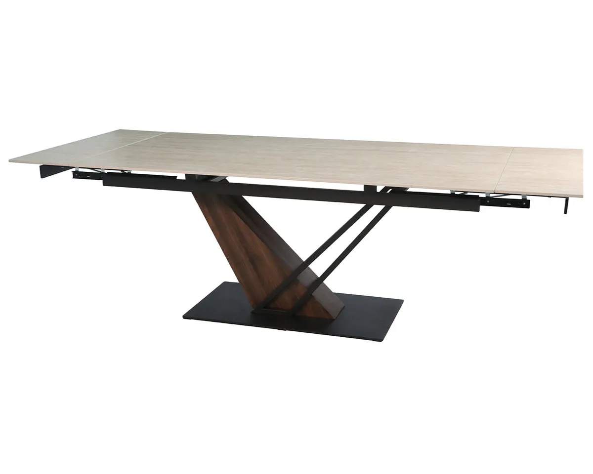 Table FERNANDO CERAMIC 180(240)*90 travertine mat/dark walnut