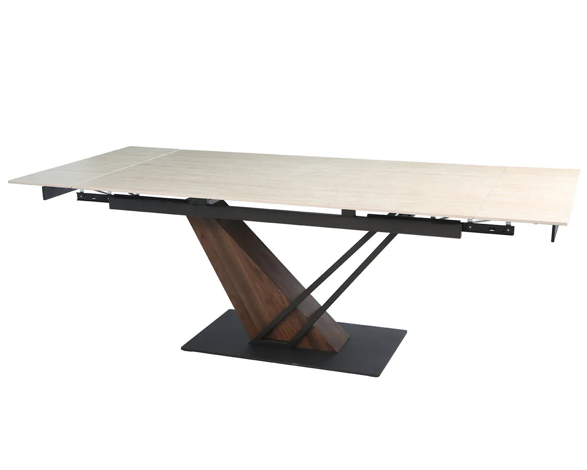 Table FERNANDO CERAMIC 160(220)*90 travertine mat/dark walnut