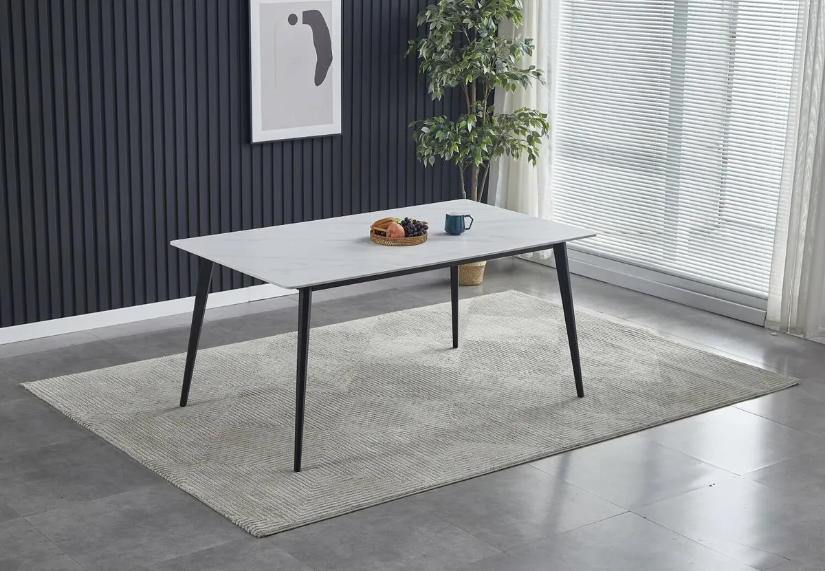 Table SABA CERAMIC 130*70 white gloss/black frame