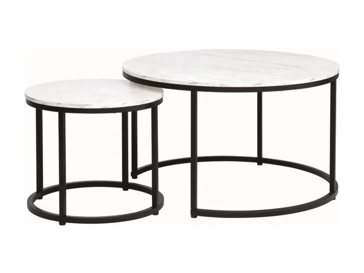 Coffee table DION white marble effect/black (set)