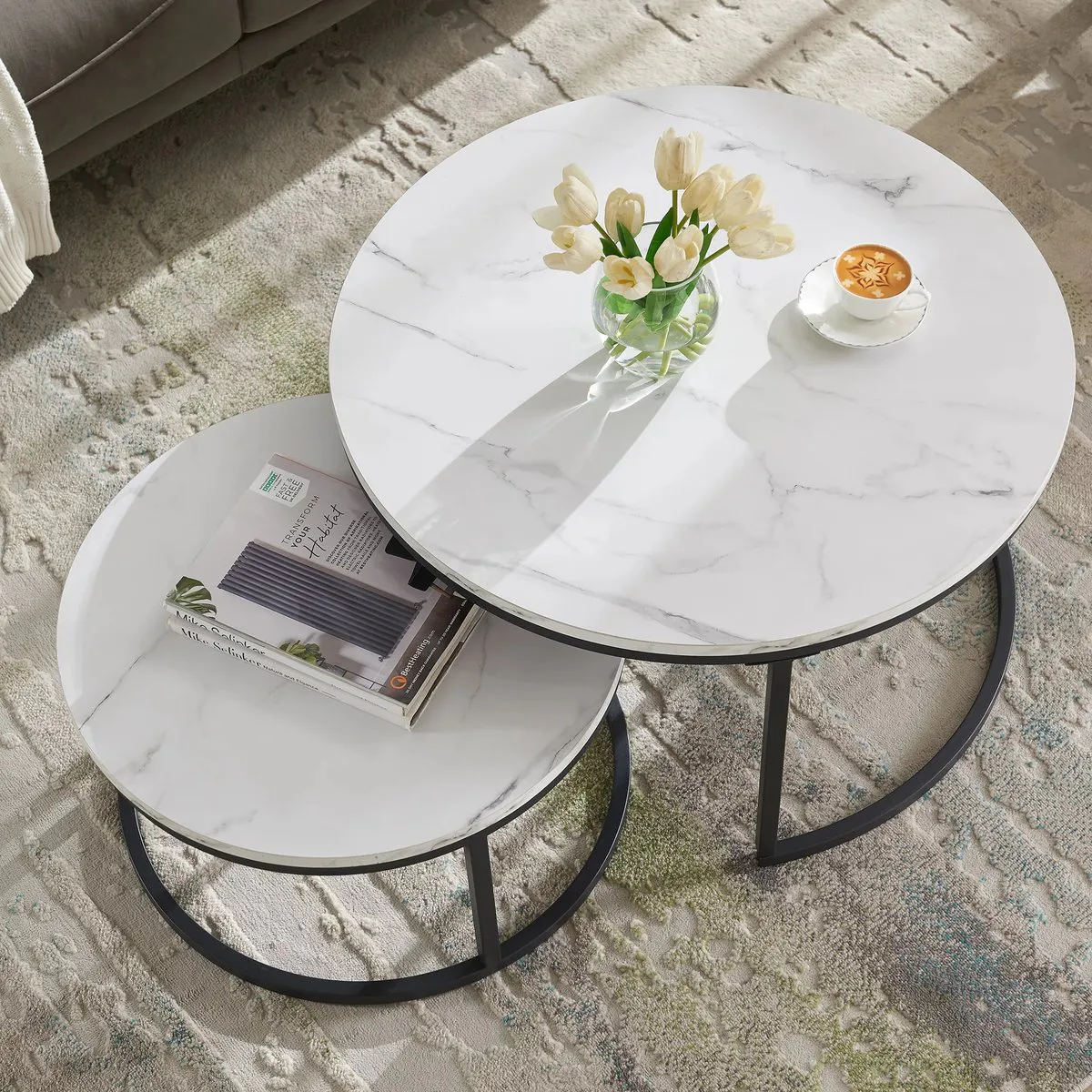 Coffee table FERRANTE C white FI80 FI60/ black mat (set)